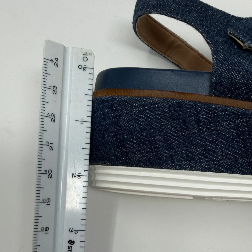 Cole Haan Navy Flatform Denim Wedge Original Grand Sandals Size 6B